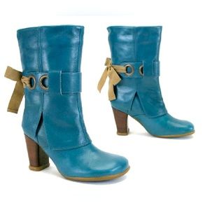 John Fluevog Teal Inge Mid-Calf Boot
